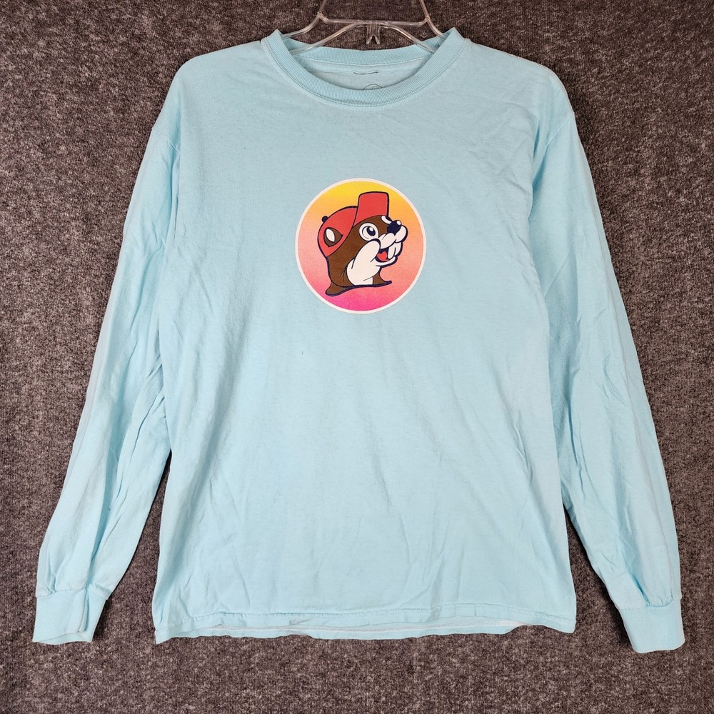 Buc-ee's Long Sleeve T-Shirt Medium Blue Wherever We Roam Camping Graphic EUC
